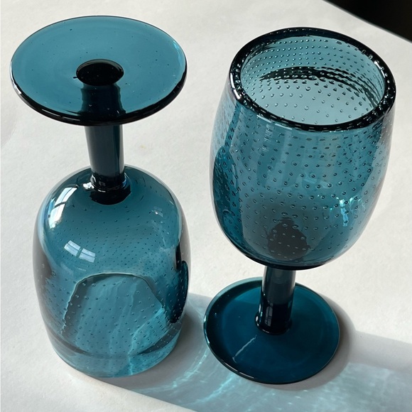 Beijing Housewares blue bubble blown glass goblets, stemware, designer glasses - Picture 5 of 14